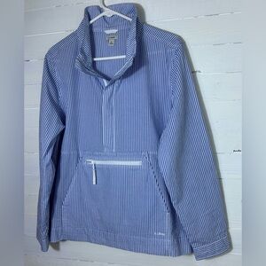 L.L. Bean women’s blue and white striped windbreaker, size large, 100% cotton.